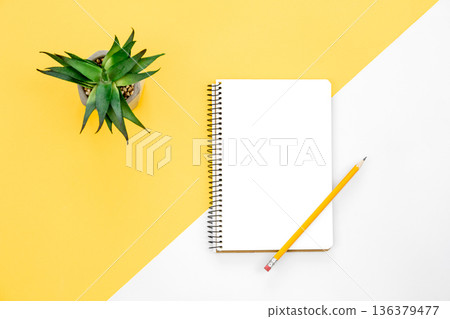 Blank notepad on colored background, flat lay. 136379477
