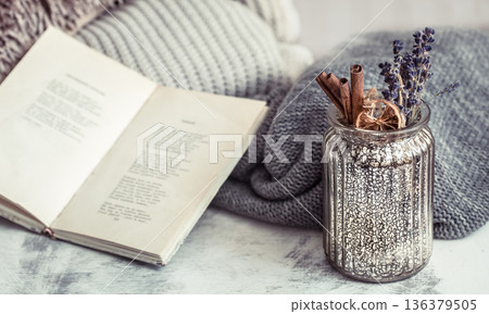 composition book and vase composition book and vase 136379505