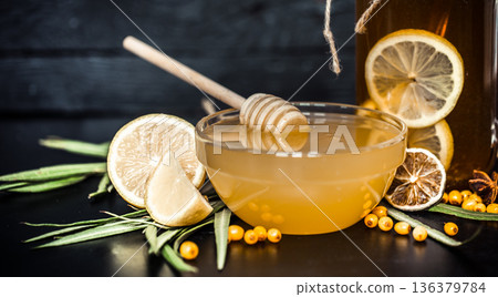 the composition of tea with lemon and honey the composition of tea with lemon and honey 136379784