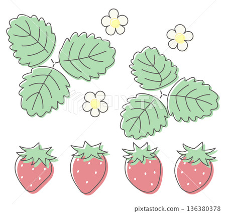 Cute strawberry hand-drawn color illustration set Cute strawberry hand-drawn color illustration set 136380378