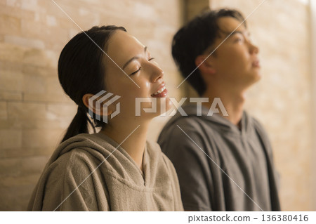 Couple sauna image 136380416