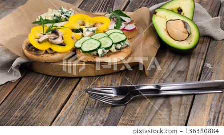 sandwiches healthy food on wooden background sandwiches healthy food on wooden background 136380884