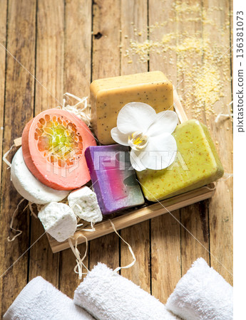 Spa still life on wooden background 136381073