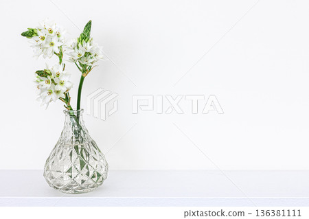Spring flowers in glass vases isolated on white background. Spring flowers in glass vases isolated on white background. 136381111