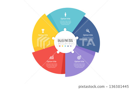 Infographic label design with circle jigsaw template design and 5 step options. flow chart presentations. 136381445