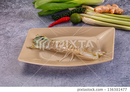Raw mantis shrimps for cooking 136381477