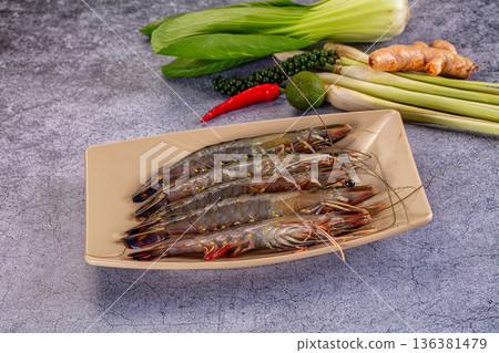 Raw fresh tiger prawn for cooking 136381479