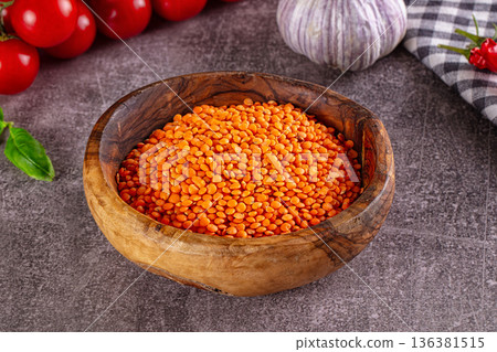 Raw dry orange lentil heap Raw dry orange lentil heap 136381515