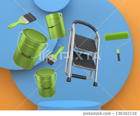 Abstract scene or podium for product showcase on monochrome background. 136382138