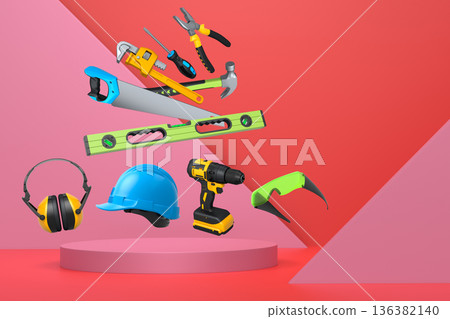 Abstract scene or podium for product showcase on monochrome background. 136382140