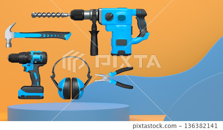 Abstract scene or podium for product showcase on monochrome background. Abstract scene or podium for product showcase on monochrome background. 136382141