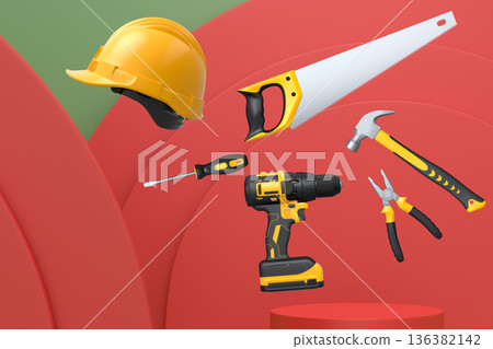 Abstract scene or podium for product showcase on monochrome background. 136382142