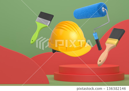 Abstract scene or podium for product showcase on monochrome background. 136382146