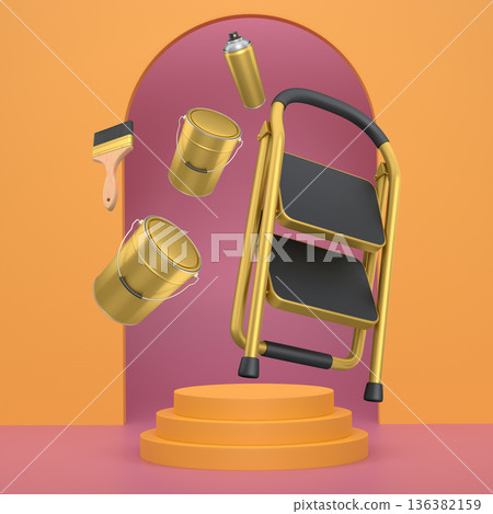 Abstract scene or podium for product showcase on monochrome background. Abstract scene or podium for product showcase on monochrome background. 136382159