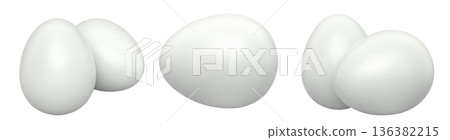 White eggs placed side by side isolated on white transparent background. 136382215