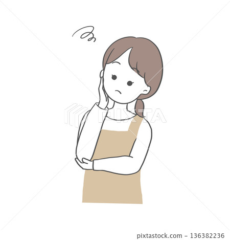 Hand-drawn illustration of a troubled housewife 136382236