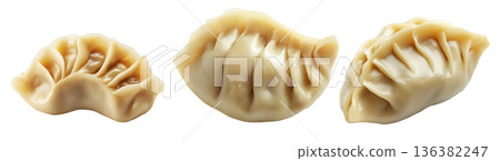 Pan-fried or steamed dumplings Jiaoz with golden crispy bottoms, isolated on white background, concept of Asian cuisine 136382247