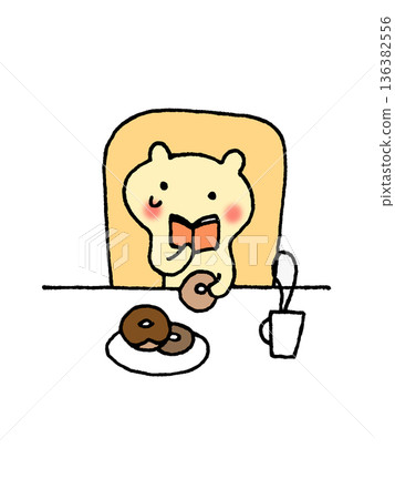 Illustration of a cute squirrel reading while eating a donut Illustration of a cute squirrel reading while eating a donut 136382556
