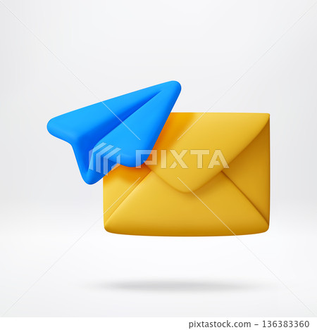 3D Blue paper plane flies out of mail envelope 3D Blue paper plane flies out of mail envelope 136383360