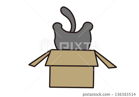 Illustration material of a cat in a cardboard box 136383514