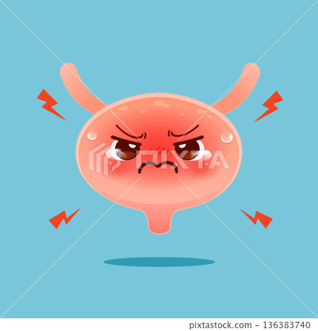 Cute Inflamed Bladder Cartoon Illustration Showing Urinary Tract Infection Symptoms Cute Inflamed Bladder Cartoon Illustration Showing Urinary Tract Infection Symptoms 136383740