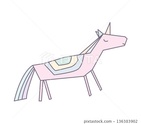 Abstract hand drawn linear unicorn on white background. Isolated vector illustration Abstract hand drawn linear unicorn on white background. Isolated vector illustration 136383902