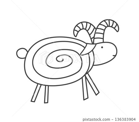 Abstract ram or goat sheep linear drawing logo. Line icon design, vector isolated illustration 136383904
