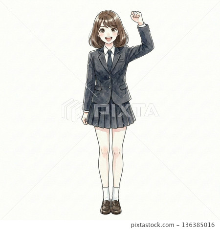 Cute high school girl cheering with her fist raised high - Illustration 136385016