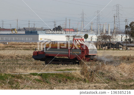 在蓮藕田撒施堆肥 在蓮藕田撒施堆肥 136385216