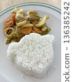 Thai Stir-Fried Squid with Salted Egg Yolk and Steamed Rice 136385242