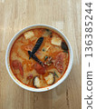 Authentic Thai Tom Yum Goong Spicy Shrimp Soup with Mushrooms 136385244