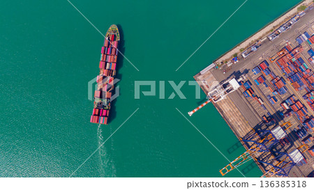 Industrial import-export port prepare to load containers. 136385318