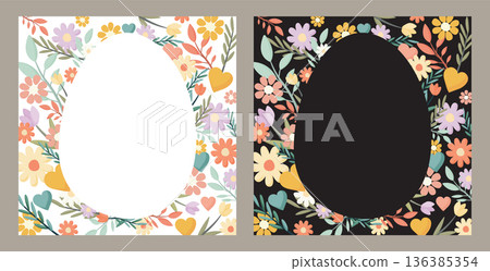 Set of cute Happy Easter greeting card, poster, banner or cover square template. Set of cute Happy Easter greeting card, poster, banner or cover square template. 136385354