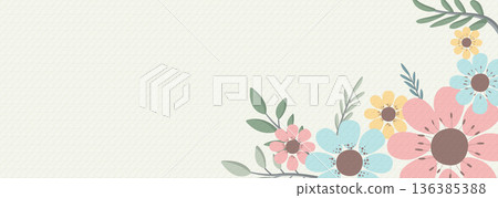 Cute spring flowers hand drawn style with old bond paper texture background horizontal template have blank space. Cute spring flowers hand drawn style with old bond paper texture background horizontal template have blank space. 136385388