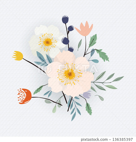 Cute spring flowers illustrated hand drawn style with old bond paper texture background. 136385397