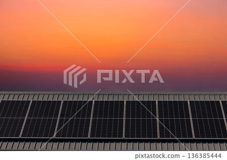 Solar power panels on the roof for green energy. Solar power panels on the roof for green energy. 136385444