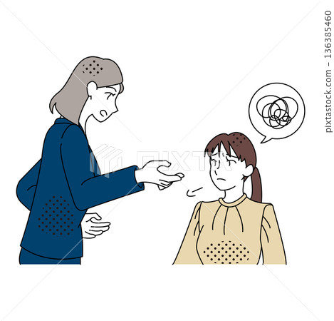 Illustration of communication between a boss and a subordinate who is explaining but not getting the message across 136385460