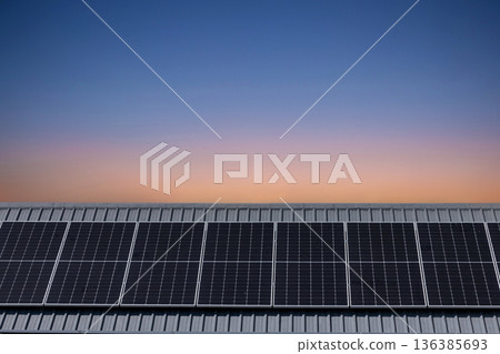 Solar power panels on the roof for green energy. Solar power panels on the roof for green energy. 136385693