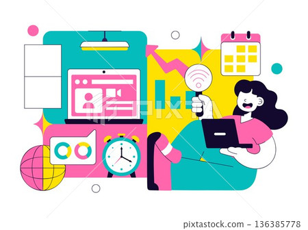 Virtual Office Workspace Vector Illustration For Remote Work Business Technology Concept In Modern Digital Flat Style Background Virtual Office Workspace Vector Illustration For Remote Work Business Technology Concept In Modern Digital Flat Style Background 136385778