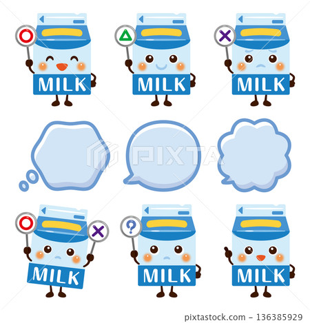 Milk character illustration holding a circle, circle, triangle, or triangle sign 136385929