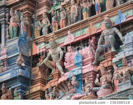 Detailed sculptures of the Arulmigu Sri Parthasarathyswamy Temple, Chennai, India. Detailed sculptures of the Arulmigu Sri Parthasarathyswamy Temple, Chennai, India. 136386528