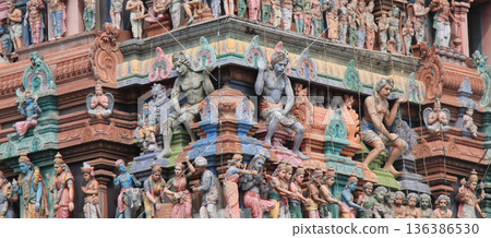 Incredible beautiful sculptures of the Arulmigu Sri Parthasarathyswamy Temple, Chennai, India. Incredible beautiful sculptures of the Arulmigu Sri Parthasarathyswamy Temple, Chennai, India. 136386530