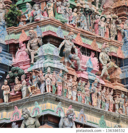 Detail of the ancient Arulmigu Sri Parthasarathyswamy Temple, Chennai, India. Detail of the ancient Arulmigu Sri Parthasarathyswamy Temple, Chennai, India. 136386532