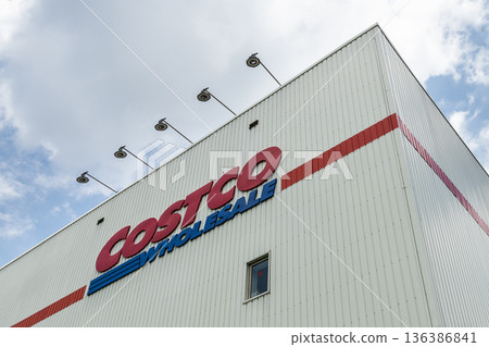View of Costco wholesale storefront in Neihu of Taipei, Taiwan. Costco Wholesale Company is the largest membership warehouse club in the United States. 136386841