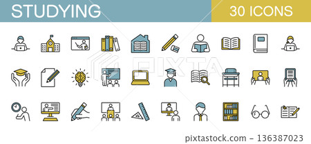 Study related icon set color 136387023