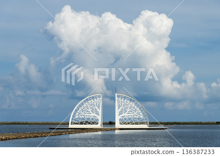Beautiful Tree of Life installation art at Qinkunshen Fan-shaped Salt Fields in Jiangjun, Tainan, Taiwan, one of the Southwest Coast National Scenic Area attractions. 136387233