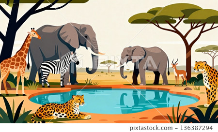 family of wild giraffes 136387294