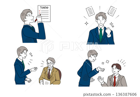 Illustration set of businessmen checking work, managing tasks, and communicating internally 136387606