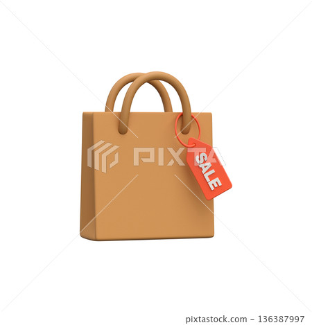 3D Shopping Bag with Sale Tag Icon 136387997