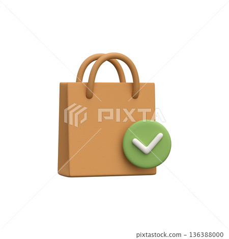 Shopping Bag with Check Mark 3D Icon Shopping Bag with Check Mark 3D Icon 136388000